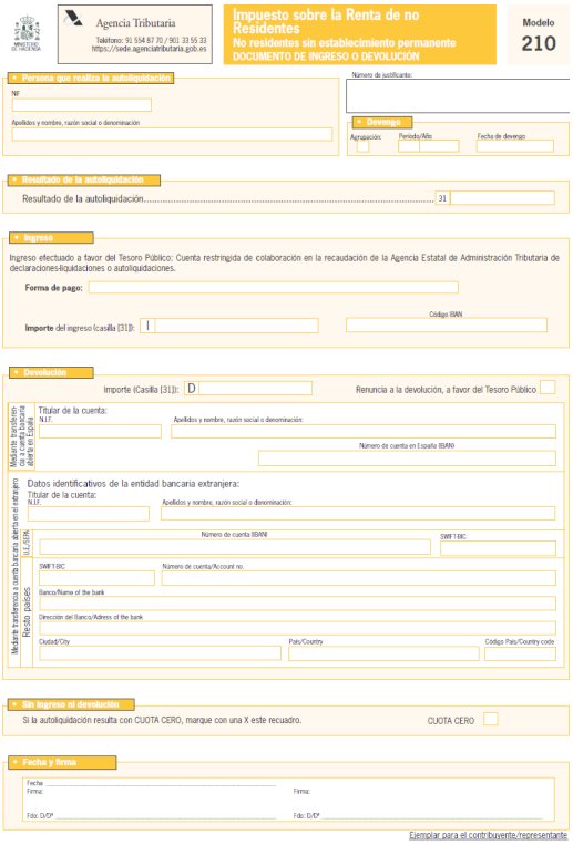 Modelo 210 Renta de No Residentes